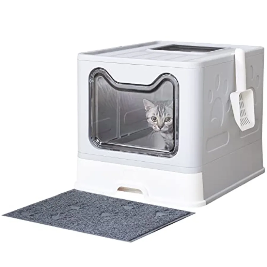 Cat Litter Box with Litter Mat and Scoop, Large Covered Litter Box with Lid, Enclosed Kitty Box, Front Entry Top Exit, Odor Con
Cat Litter Box with Litter Mat and Scoop, Large Covered Litter Box with Lid, Enclosed Kitty Box, Front Entry Top Exit, Odor Con