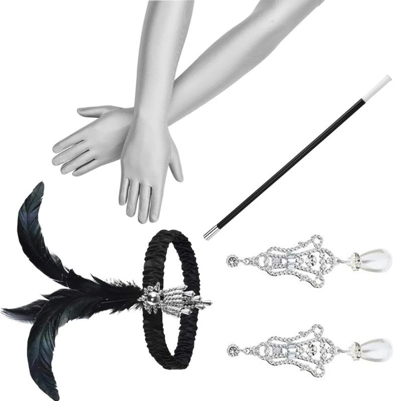 49MC Women Flapper Accessories Gatsby Party Costume Feathers Headband Earring CigarettesHolder Long Gloves for Cocktail Party
49MC Women Flapper Accessories Gatsby Party Costume Feathers Headband Earring CigarettesHolder Long Gloves for Cocktail Party