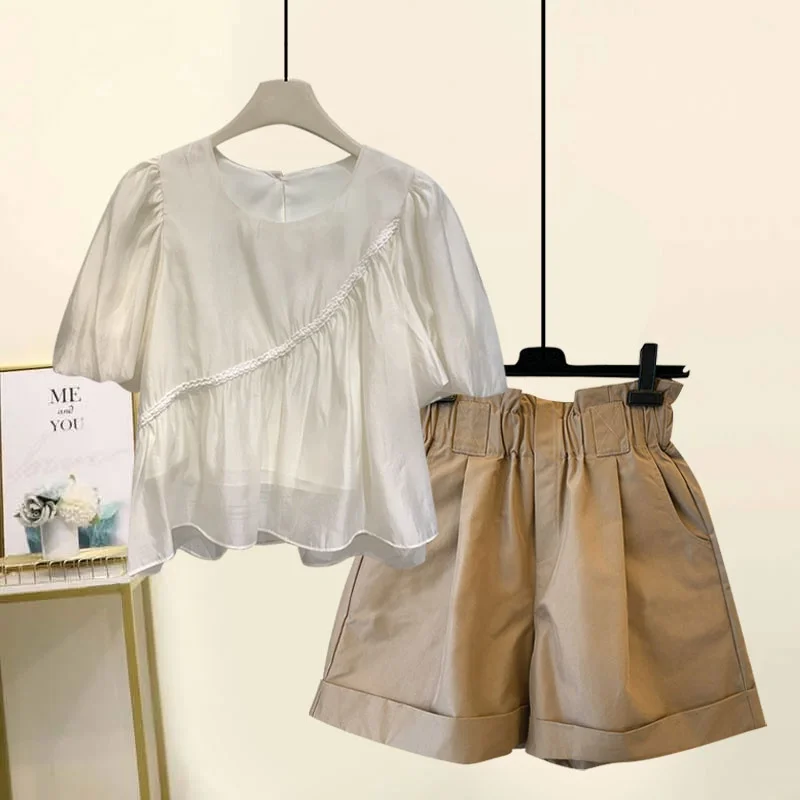 Fashionable Casual Doll Top Bottoms Set Women's Summer plus Size Slimming Short Sleeve Bubble Sleeve Cover Belly Two Piece Set
Fashionable Casual Doll Top Bottoms Set Women's Summer plus Size Slimming Short Sleeve Bubble Sleeve Cover Belly Two Piece Set