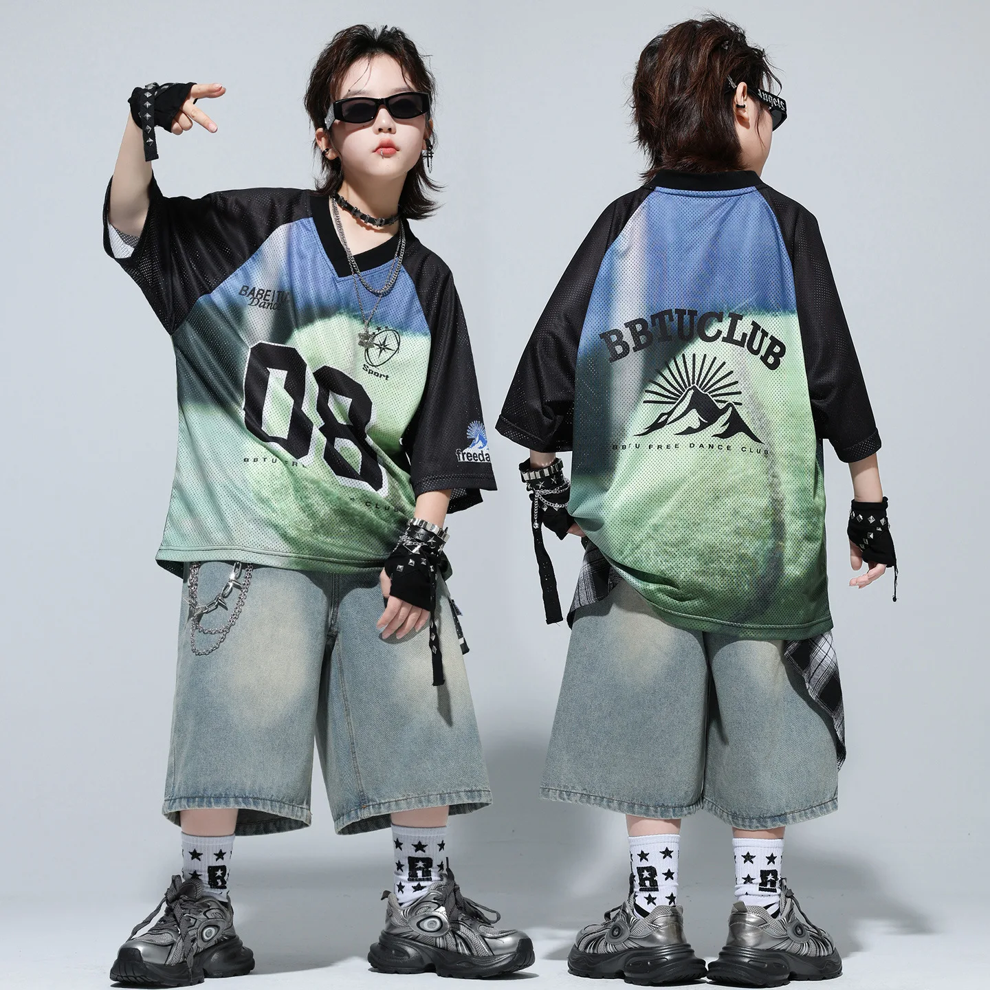 Kid Kpop Hip Hop Clothing Black Green Quick Dry Jersey T Shirt Casual Denim Wide Jeans Shorts for Girl Boy Dance Costume Clothes
Kid Kpop Hip Hop Clothing Black Green Quick Dry Jersey T Shirt Casual Denim Wide Jeans Shorts for Girl Boy Dance Costume Clothes