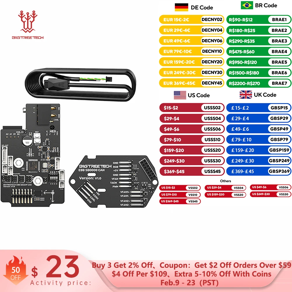 Плата BIGTREETECH EBB SB2209 CAN/USB для Klipper Voron StealthBurner KNOMI Octopus Pro Raspberry Pi Canbus HeadTool PT1000
Плата BIGTREETECH EBB SB2209 CAN/USB для Klipper Voron StealthBurner KNOMI Octopus Pro Raspberry Pi Canbus HeadTool PT1000