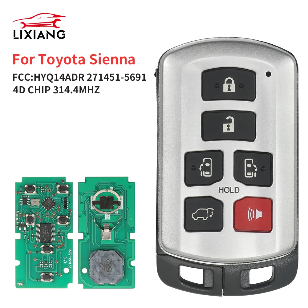 Умный бесключевой дистанционный ключ LIXIANG 271451-5691 для Toyota Vellfire Sienna 2011-2020, HYQ14ADR, 6 кнопок, 314.3 МГц, чип 4D74
Умный бесключевой дистанционный ключ LIXIANG 271451-5691 для Toyota Vellfire Sienna 2011-2020, HYQ14ADR, 6 кнопок, 314.3 МГц, чип 4D74