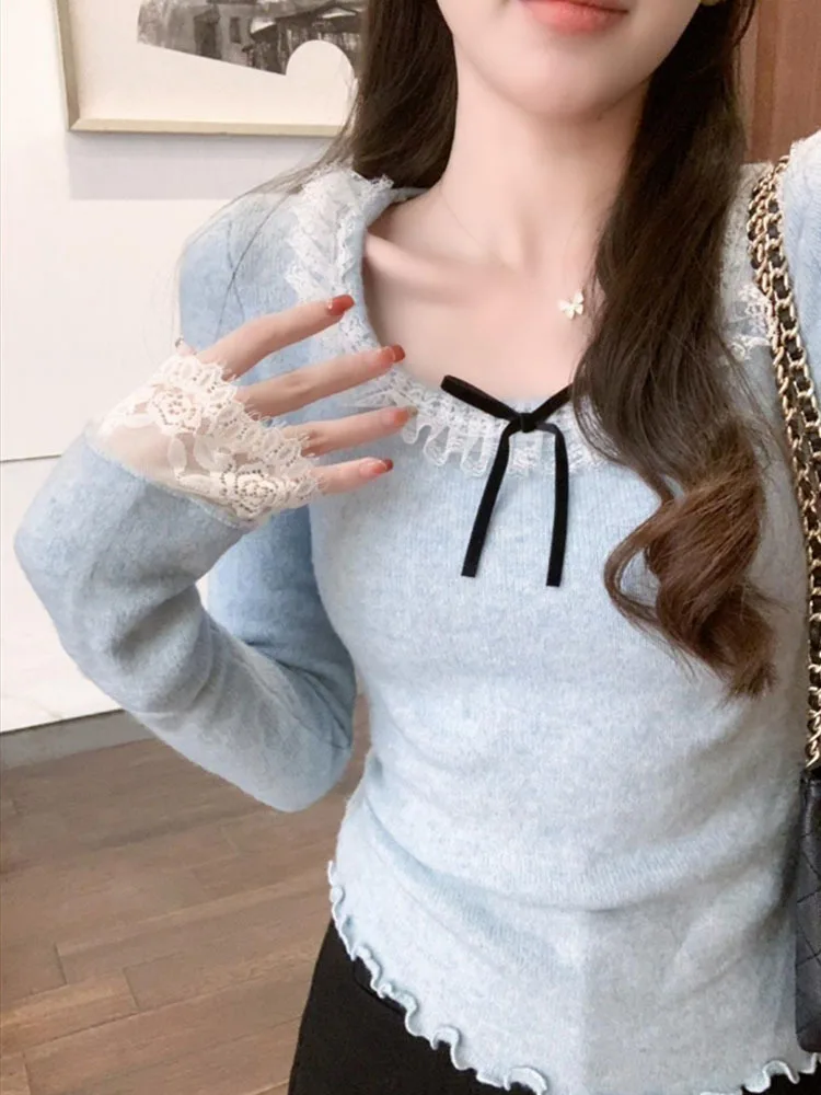 Autumn New Square Collar Long Sleeve Fashion Sweater Women High Street Slim Bow Patchwork Pullovers Elegant All-match Top Winter
Autumn New Square Collar Long Sleeve Fashion Sweater Women High Street Slim Bow Patchwork Pullovers Elegant All-match Top Winter