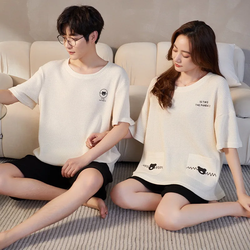 New Short Sleeve Sleepwear Couple Men Women Home Set Cotton Pjs Korean Leisure Nightwear Pajamas for Summer Shorts Pyjamas
New Short Sleeve Sleepwear Couple Men Women Home Set Cotton Pjs Korean Leisure Nightwear Pajamas for Summer Shorts Pyjamas