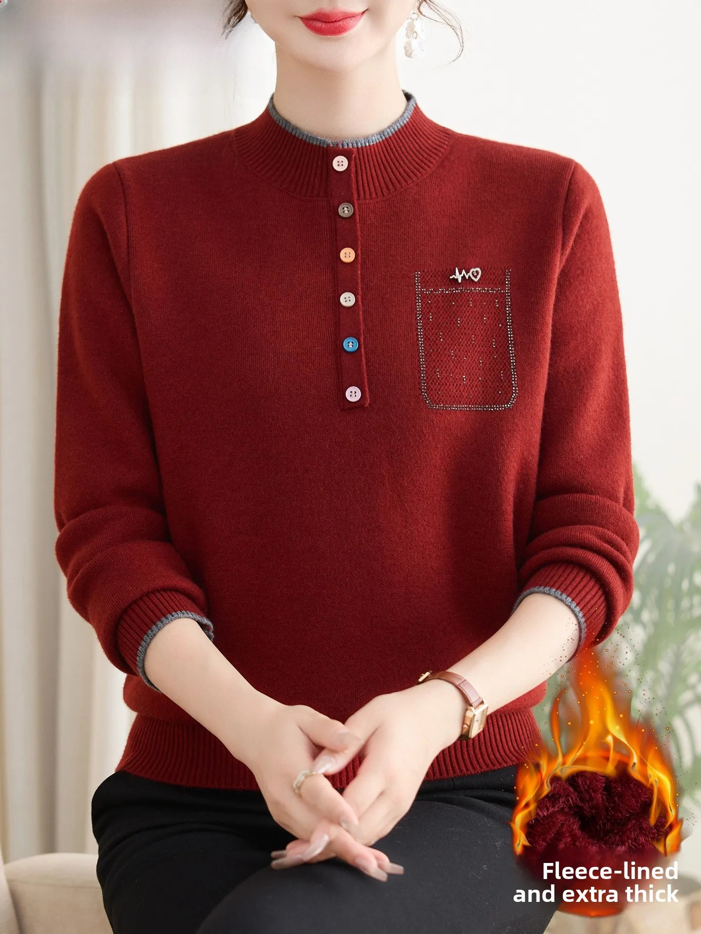 Autumn Winter Knitted Sweater for Women Middle-Aged And ly Faionable Base irt Top Casual Sle Metal Decoration Button
Autumn Winter Knitted Sweater for Women Middle-Aged And ly Faionable Base irt Top Casual Sle Metal Decoration Button