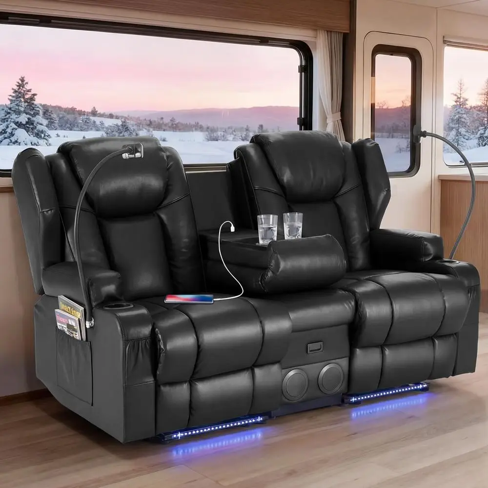 Power Loveseat Recliner Sofa with Console, PU Leather Dual Reclining Couch with Blue LED Lights, Bluetooth Speakers, USB Ports,
Power Loveseat Recliner Sofa with Console, PU Leather Dual Reclining Couch with Blue LED Lights, Bluetooth Speakers, USB Ports,