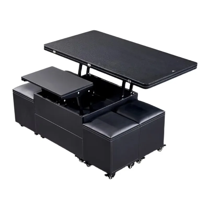 Rectangle Space Saving Smart Multifunctional Lift Top Coffee Table with Storage Stools and Wheels