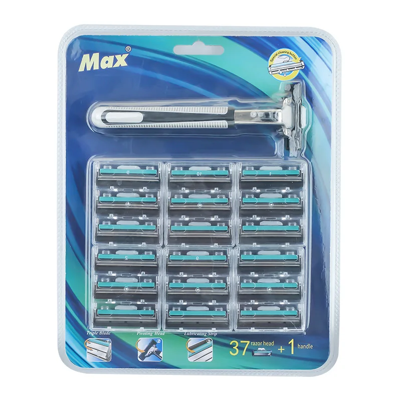 1 Handle and 37 cartridge twin blade system razor Pivoting Head disposable razor blister packing shaving razor 
1 Handle and 37 cartridge twin blade system razor Pivoting Head disposable razor blister packing shaving razor