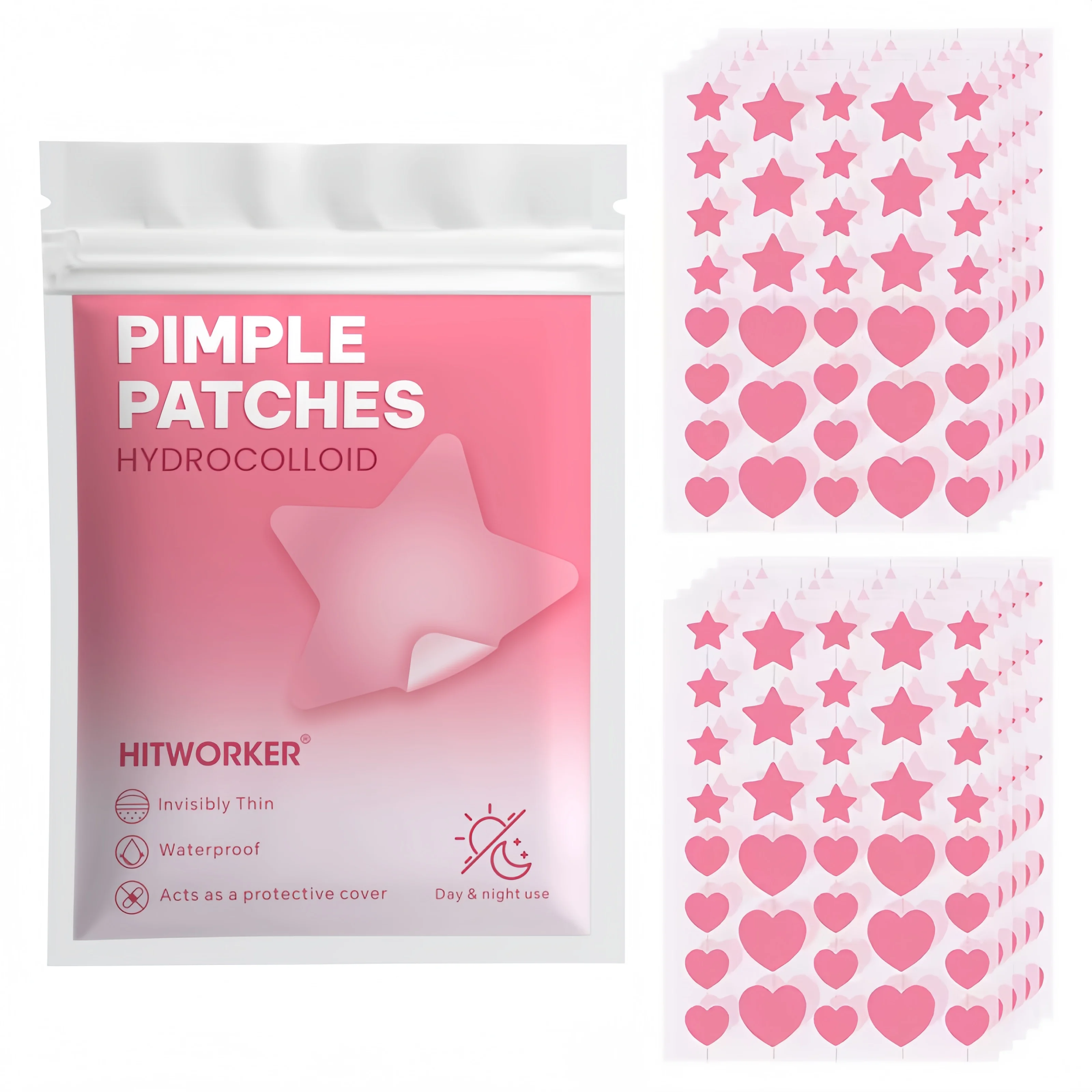 360PCS Pink Star & Heart Shaped Hydrocolloid Pimple Patches Set Gentle Non-Irritating Acne Patches for Daily Face Blemish Cover
360PCS Pink Star & Heart Shaped Hydrocolloid Pimple Patches Set Gentle Non-Irritating Acne Patches for Daily Face Blemish Cover