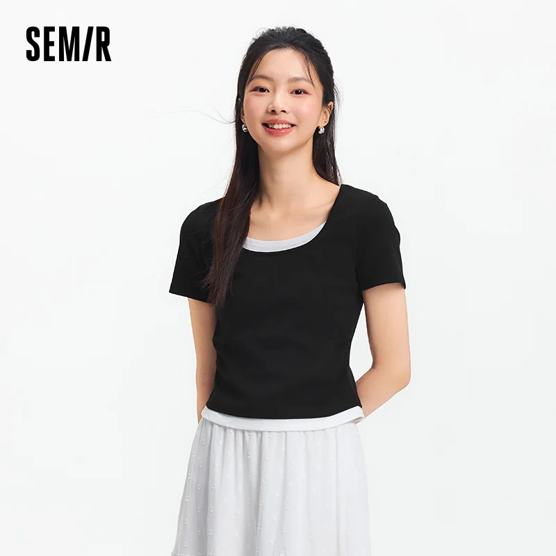 Semir Short Sleeve T-Shirt Women Cropped Fake Two-Piece Versatile 2025 New Summer Slim Fit U Neck Top Slimming for Chic Style
Semir Short Sleeve T-Shirt Women Cropped Fake Two-Piece Versatile 2025 New Summer Slim Fit U Neck Top Slimming for Chic Style