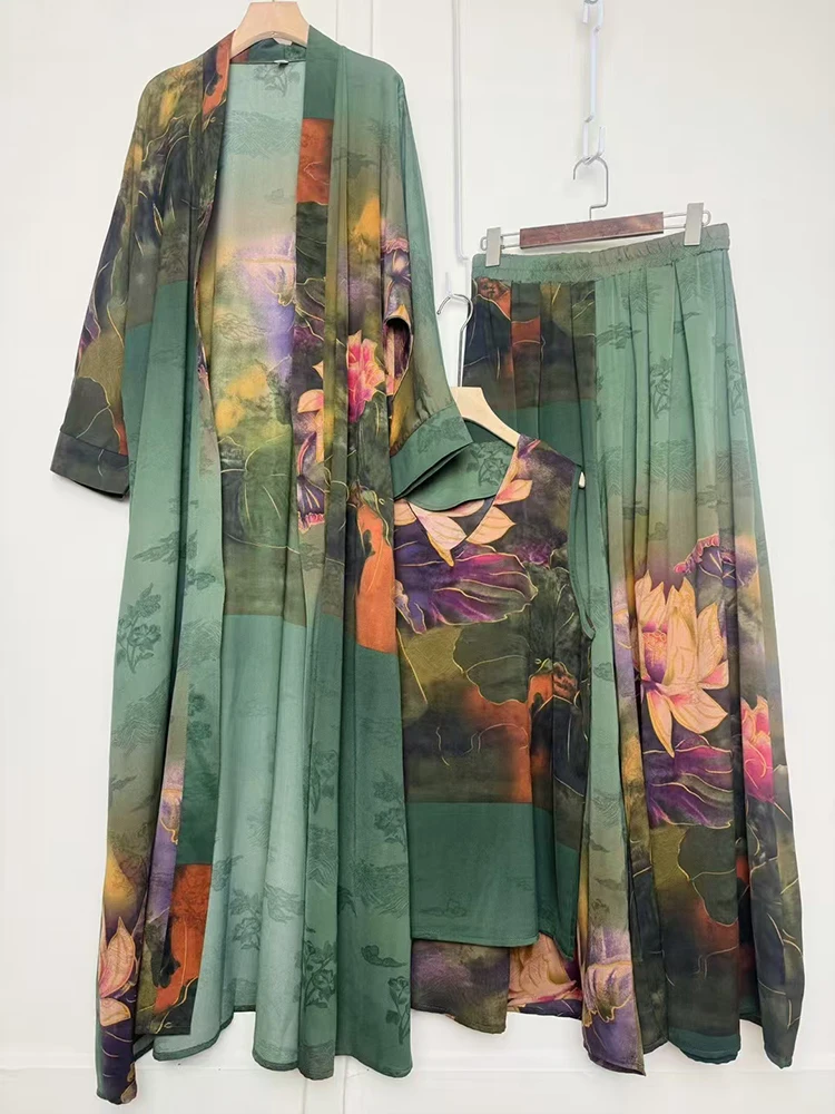 Retro geometric print long cardigan three-piece set 2025 summer women's loose pullover vest + wide leg skirt fashion suit
Retro geometric print long cardigan three-piece set 2025 summer women's loose pullover vest + wide leg skirt fashion suit