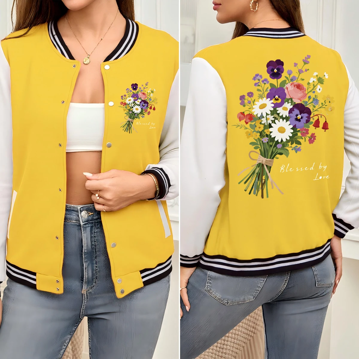A Bouquet Of Wild Flowers Printing Women Baseball Uniform Fashion Hip Hop Streetwear Cotton Loose Jersey Autumn Clothing
A Bouquet Of Wild Flowers Printing Women Baseball Uniform Fashion Hip Hop Streetwear Cotton Loose Jersey Autumn Clothing