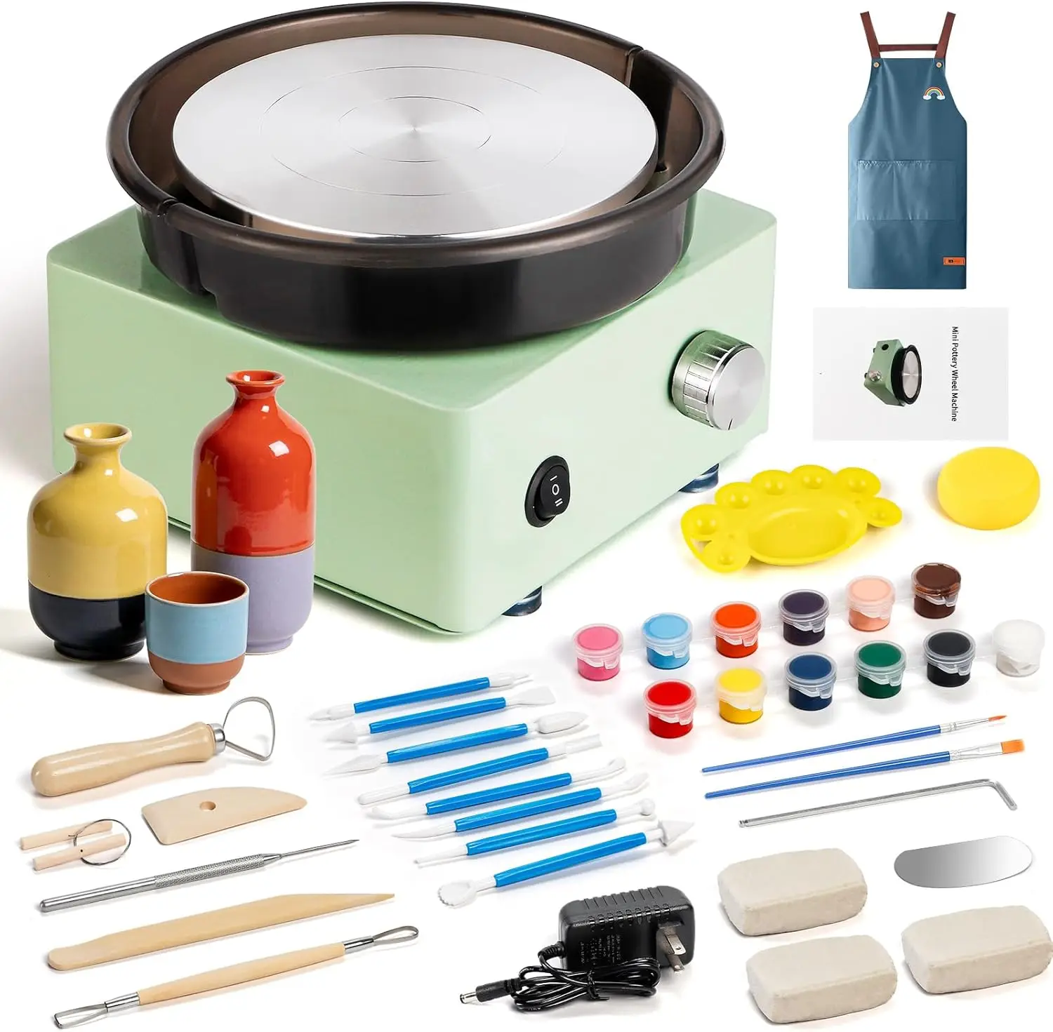 Mini Pottery Wheel Kit with 18 Tools, 6" Turntable, Bidirectional Rotation, for Adults Beginners Teens
Mini Pottery Wheel Kit with 18 Tools, 6" Turntable, Bidirectional Rotation, for Adults Beginners Teens