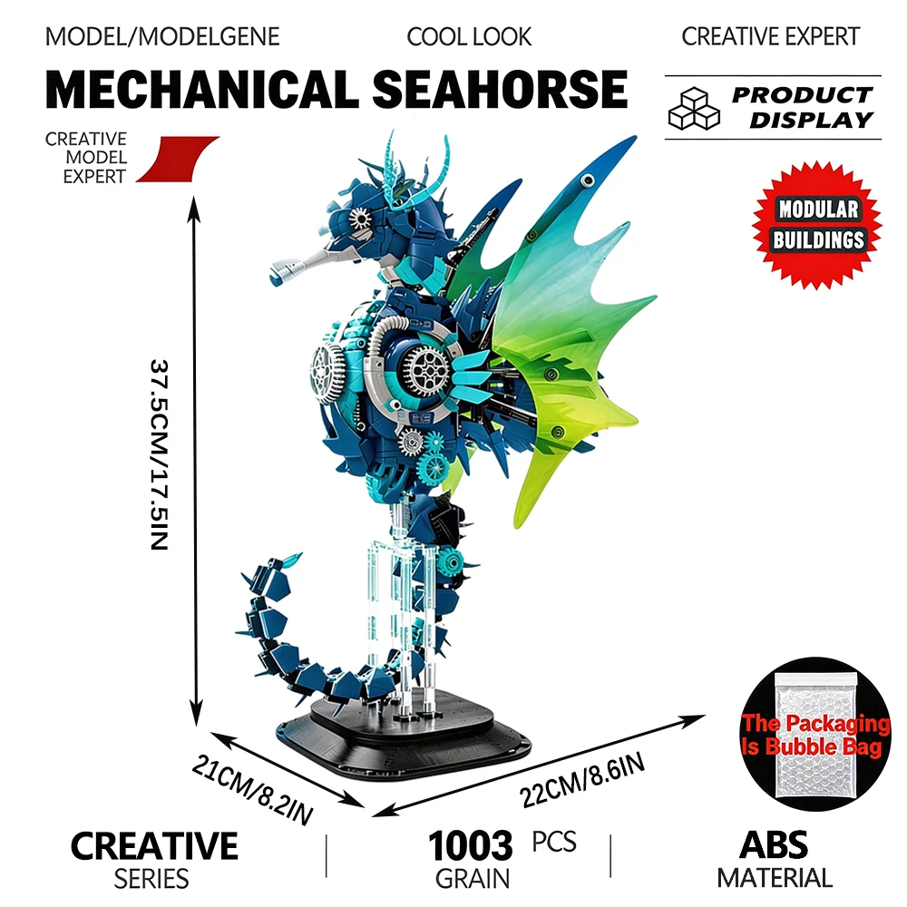 Movable Mechanical Seahorse Building Blocks Set Cyberpunk Sci-Fi Design Articulated Marine Life Model DIY Assembly Toy Desk Gift
Movable Mechanical Seahorse Building Blocks Set Cyberpunk Sci-Fi Design Articulated Marine Life Model DIY Assembly Toy Desk Gift