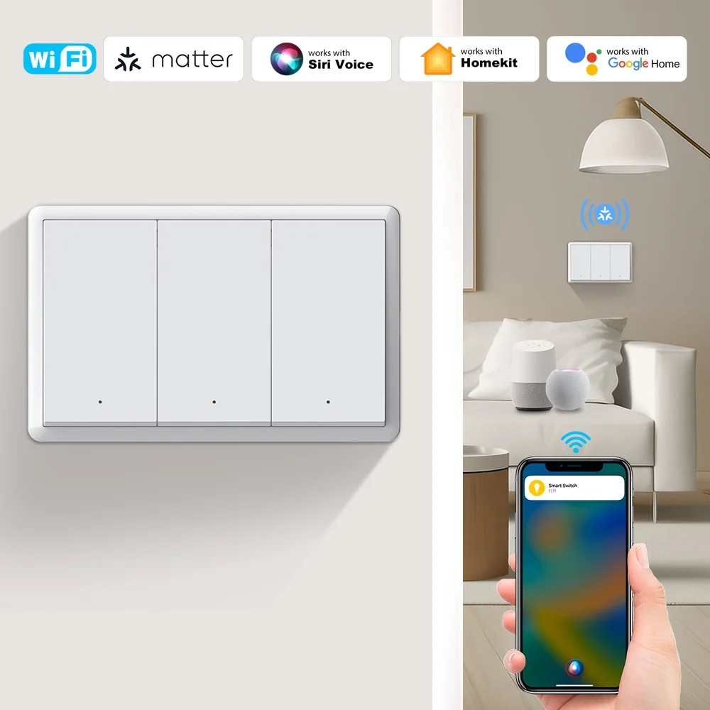 Smart Matter WIFI US Wall Light Switch Neutral Wire Optional 1-4 Gang Big Physical Push Button Voice Control Google Home Alexa
Smart Matter WIFI US Wall Light Switch Neutral Wire Optional 1-4 Gang Big Physical Push Button Voice Control Google Home Alexa