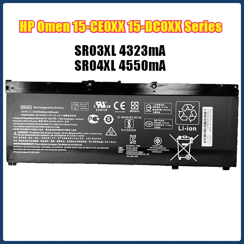 Аккумулятор SR03XL SR04XL для HP Omen 15-CE0XX 15-DC0XX Series 15-CE015DX 15-DC0003LA 15-DC0051NR Pavilion 15-CB0XX 15-CX0XX
Аккумулятор SR03XL SR04XL для HP Omen 15-CE0XX 15-DC0XX Series 15-CE015DX 15-DC0003LA 15-DC0051NR Pavilion 15-CB0XX 15-CX0XX