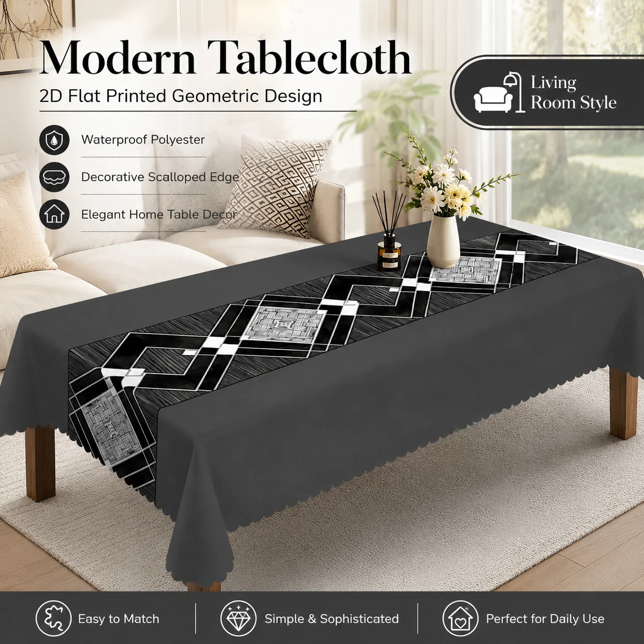 Modern Geometric Waterproof Polyester Tablecloth 2D Flat Printed Dark Grey Table Cover For Living Room Dining Home Decor
Modern Geometric Waterproof Polyester Tablecloth 2D Flat Printed Dark Grey Table Cover For Living Room Dining Home Decor