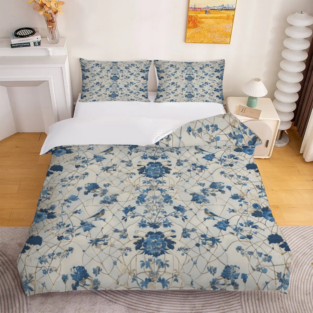 Blue floral pattern duvet cover flower and bird rative pattern 1 duvet cover and 2 pillowcases (without blankets)
Blue floral pattern duvet cover flower and bird rative pattern 1 duvet cover and 2 pillowcases (without blankets)