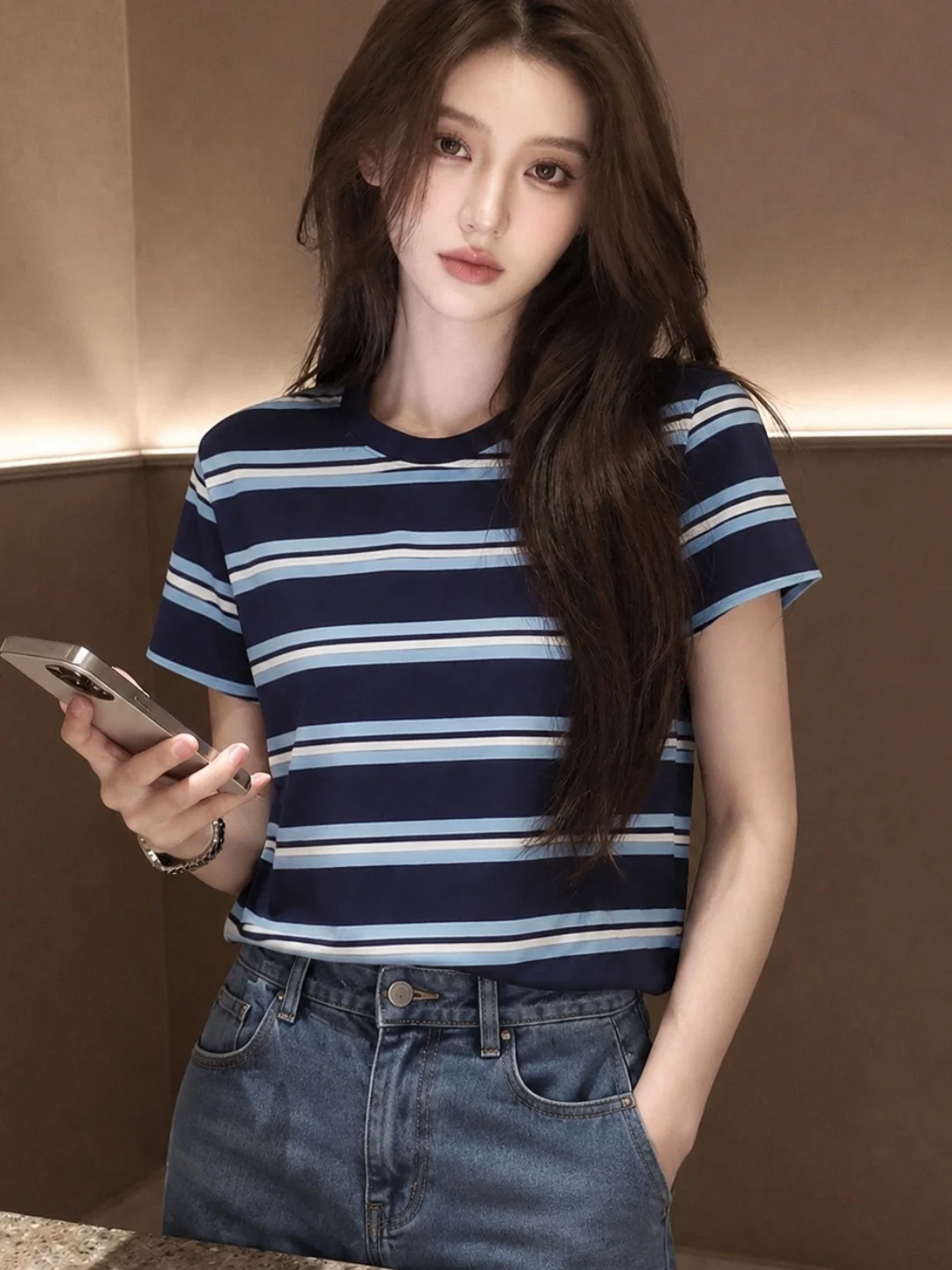 Slimming Stripe Color Block Short Sleeve T-Shirt Casual Versatile Base Shirt Korean Style Summer Anti-Aging Basic Top
Slimming Stripe Color Block Short Sleeve T-Shirt Casual Versatile Base Shirt Korean Style Summer Anti-Aging Basic Top