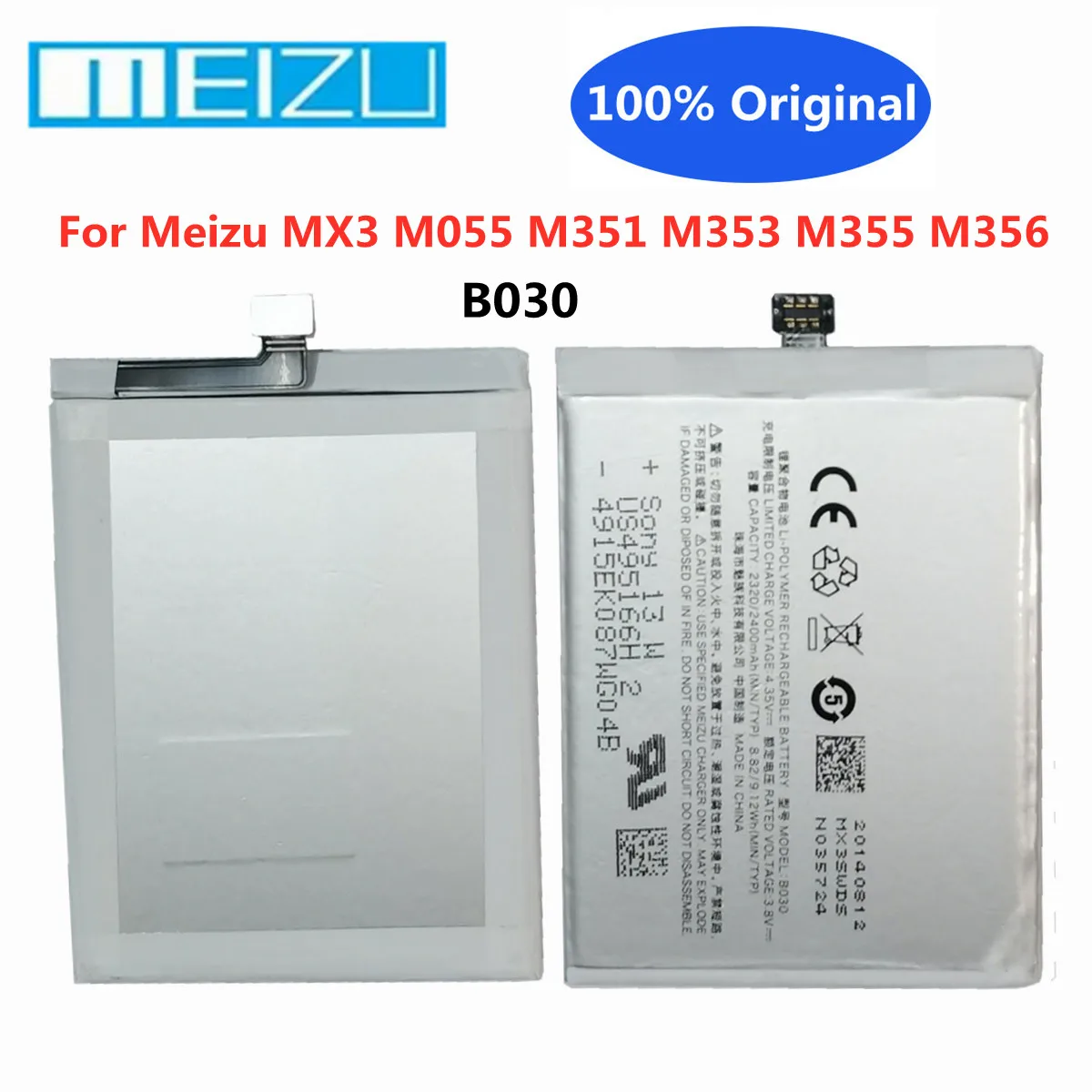 Meizu 100% Original B030 2400mAh Replacement Battery For Meizu MX3 M055 M351 M353 M355 M356 Smart Phone Rechargable Battery
Meizu 100% Original B030 2400mAh Replacement Battery For Meizu MX3 M055 M351 M353 M355 M356 Smart Phone Rechargable Battery