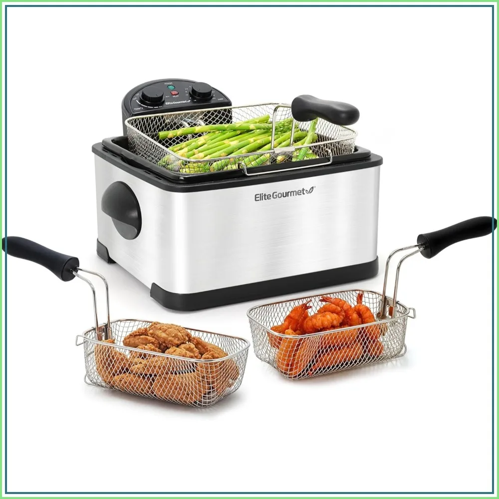 Electric 4.5 Qt. / 17 Cup Immersion Deep Fryer, 1700W, Timer Control, Adjustable Temp, Lid with Window & Odor-Free Filter
Electric 4.5 Qt. / 17 Cup Immersion Deep Fryer, 1700W, Timer Control, Adjustable Temp, Lid with Window & Odor-Free Filter