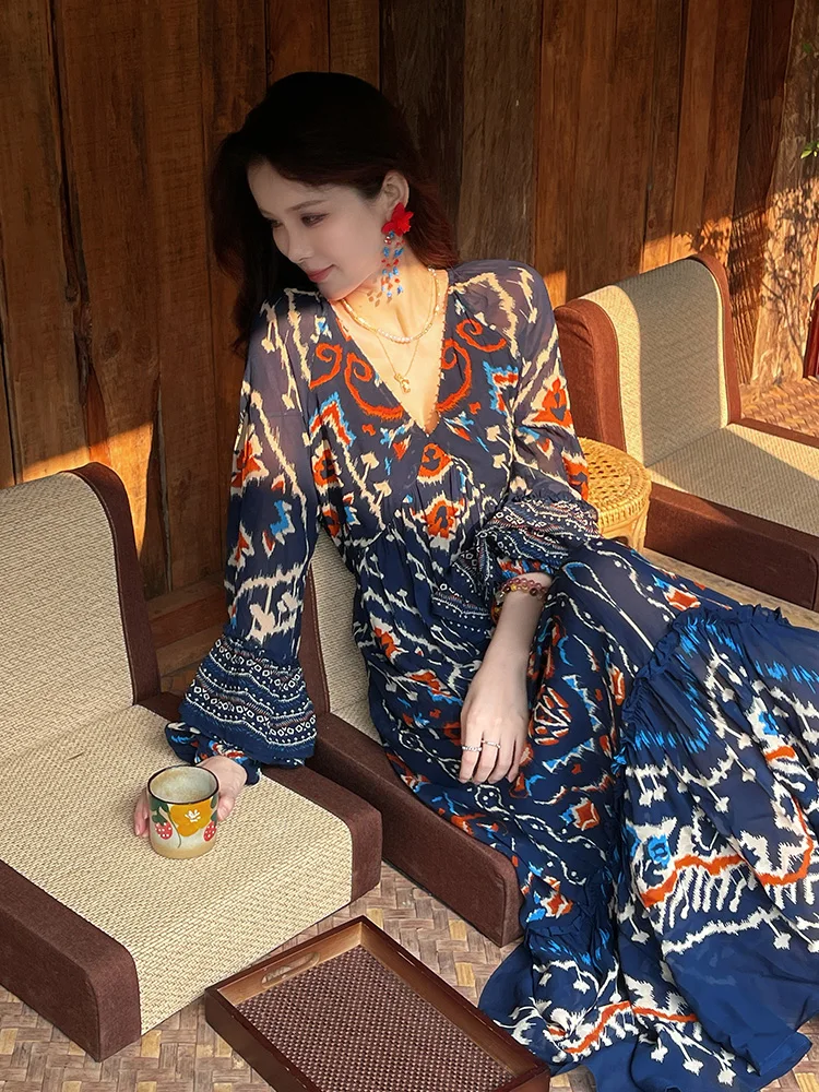 Bohemian Style Floral Print Long Sleeve Dress Women's Summer 2026 New Beach Vacation Elegant High Waist Maxi Dress
Bohemian Style Floral Print Long Sleeve Dress Women's Summer 2026 New Beach Vacation Elegant High Waist Maxi Dress