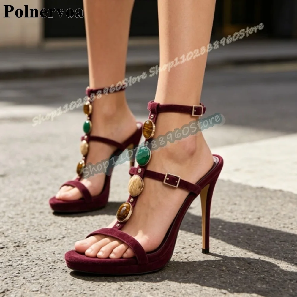 Sexy Burgundy T Strap Button Decor Sandals Stilettos High Heel Shoes For Women Ankle Buckle Strap Open Toe Zapatos Para Mujer
Sexy Burgundy T Strap Button Decor Sandals Stilettos High Heel Shoes For Women Ankle Buckle Strap Open Toe Zapatos Para Mujer