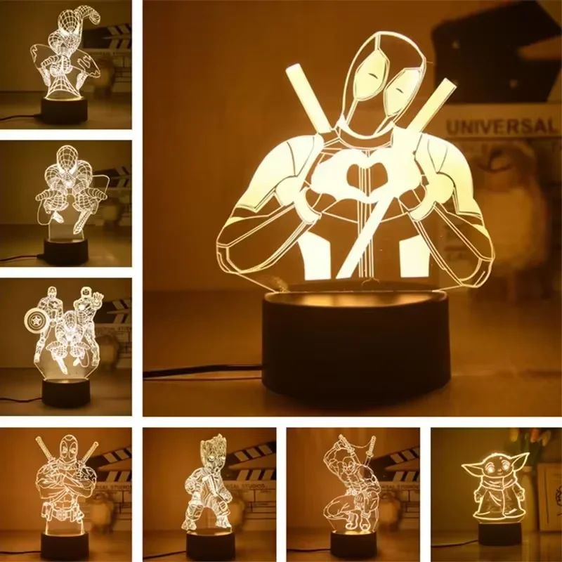 Anime Figure Lights 3D LED Lamp Ironman Spiderman Disney Action Figures Children Bedroom Lamp LED Toys Model Decor Gift for Kids
Anime Figure Lights 3D LED Lamp Ironman Spiderman Disney Action Figures Children Bedroom Lamp LED Toys Model Decor Gift for Kids