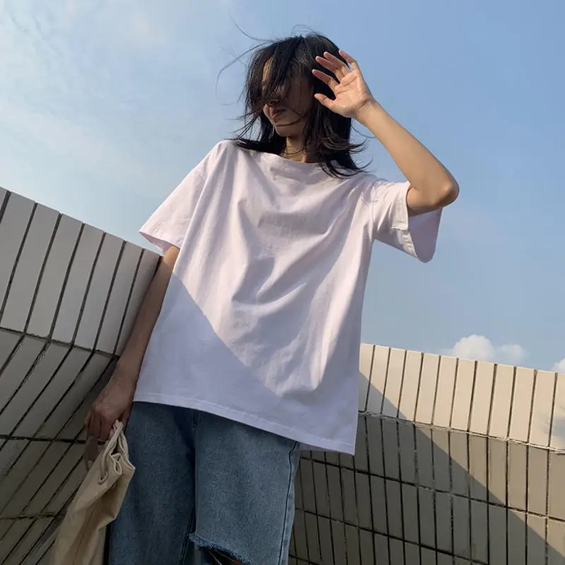 Women Pure Cotton Round Neck Short Sleeved T-shirt White Base Shirt Versatile Loose Casual Monochromatic Round necked clothes
Women Pure Cotton Round Neck Short Sleeved T-shirt White Base Shirt Versatile Loose Casual Monochromatic Round necked clothes