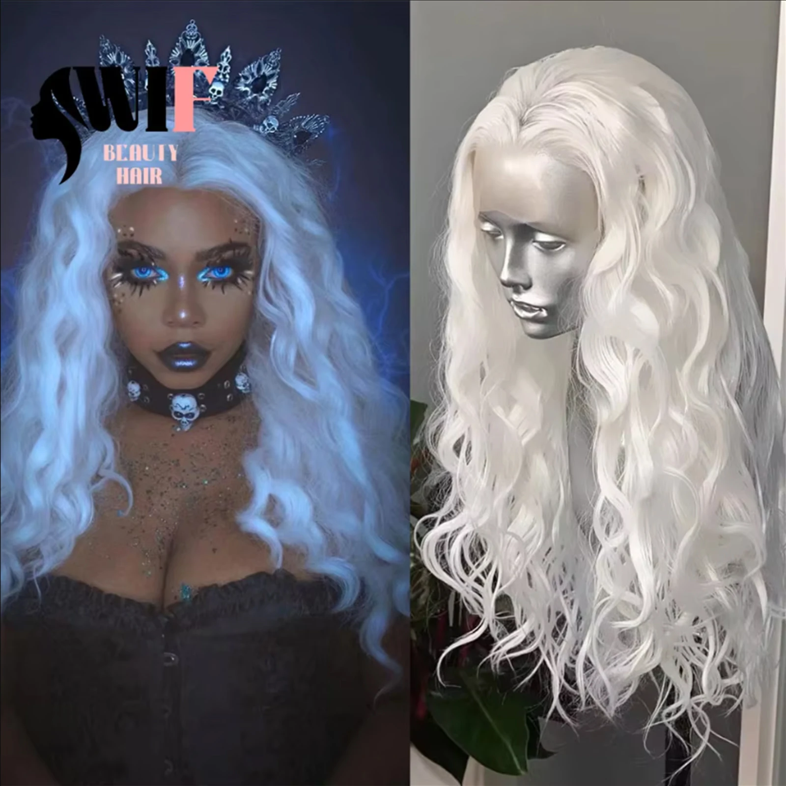WIF White Colored Hair Long Wave Lace Front Wig Middle Part Loose Wavy Women Party Use Synthetic Lace Wigs Drag Queen Fiber Hair
WIF White Colored Hair Long Wave Lace Front Wig Middle Part Loose Wavy Women Party Use Synthetic Lace Wigs Drag Queen Fiber Hair