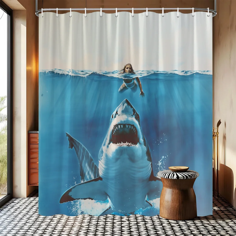 Shark Attacking Swimmer Underwater Thriller Scene Decorative Shower Curtain
Shark Attacking Swimmer Underwater Thriller Scene Decorative Shower Curtain