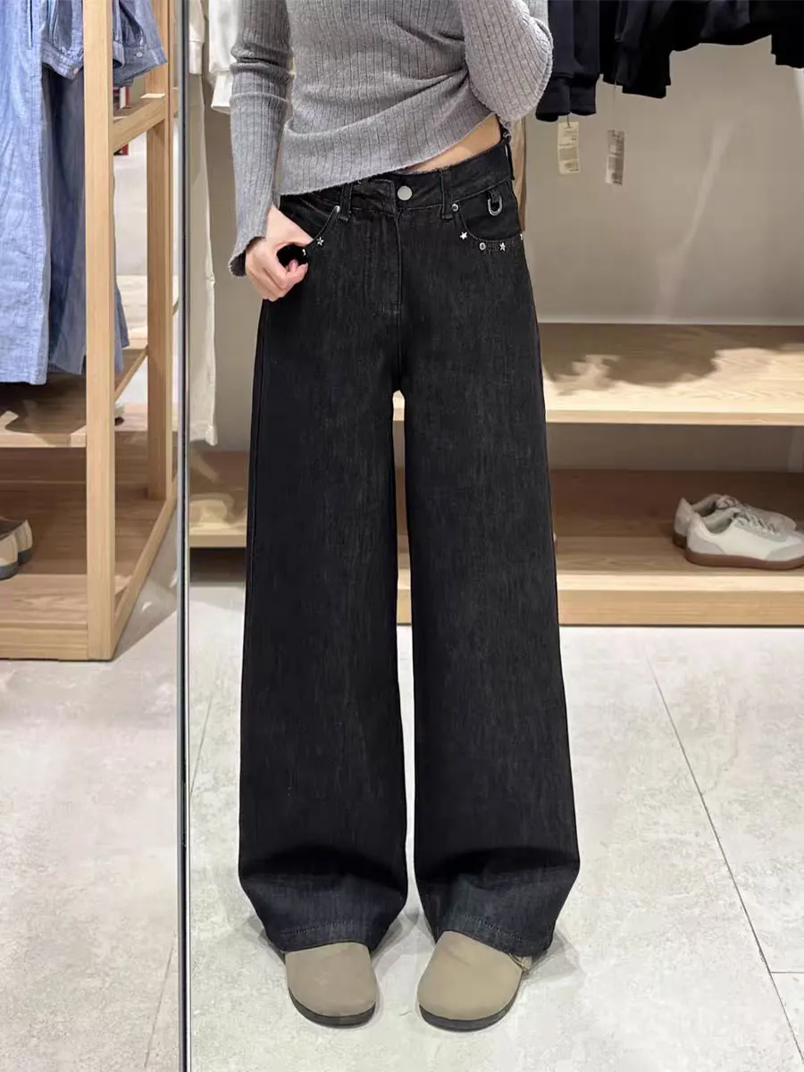 High Waist Loose Fit Black Denim Jeans Women's American Style Spring Summer plus Size Straight Leg Wide Leg Pants
High Waist Loose Fit Black Denim Jeans Women's American Style Spring Summer plus Size Straight Leg Wide Leg Pants