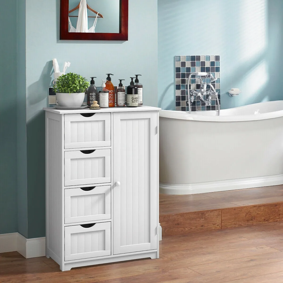 Storage Floor Cabinet Organizer Cupboard w/ 4 Drawers Adjustable Shelf White
Storage Floor Cabinet Organizer Cupboard w/ 4 Drawers Adjustable Shelf White
