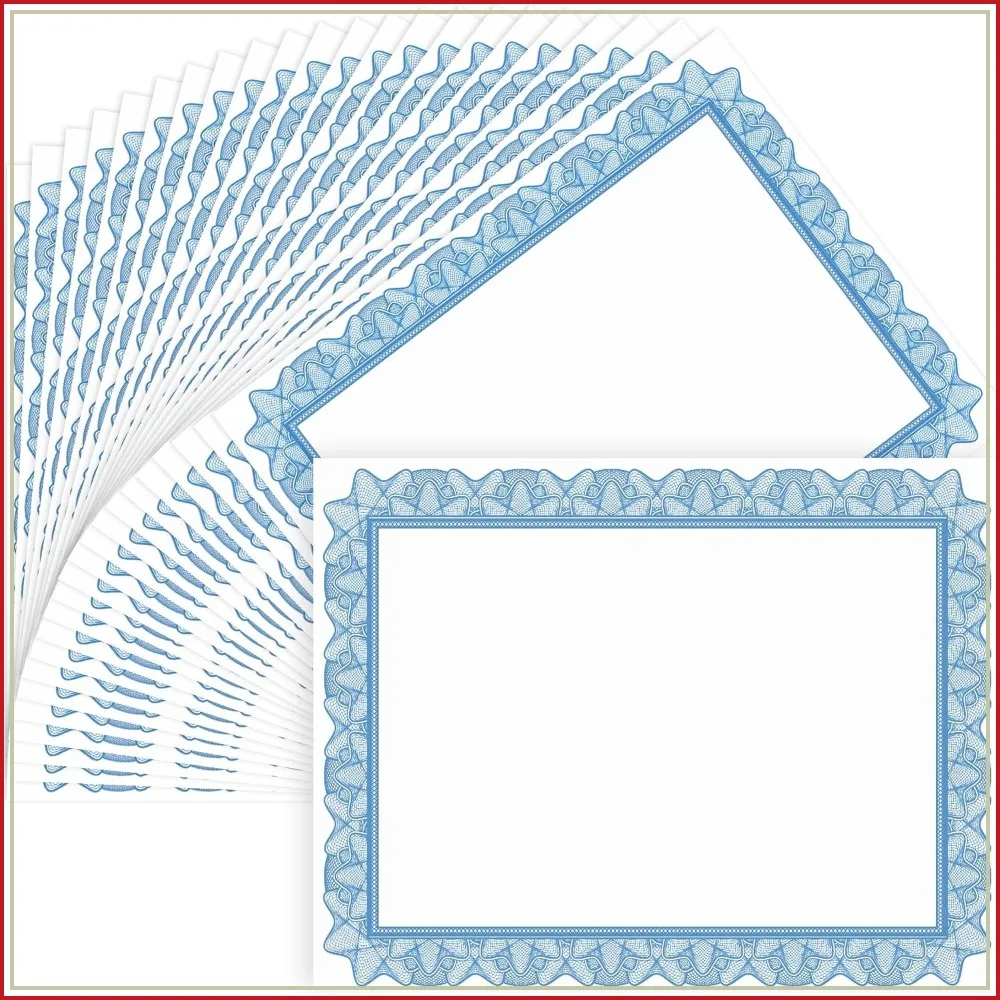 50 Sheets Blue & White Certificate Papers, Letter Size 8.5x11, for Printing, Diploma, Award, Document Cardstock
50 Sheets Blue & White Certificate Papers, Letter Size 8.5x11, for Printing, Diploma, Award, Document Cardstock