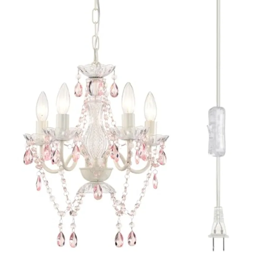 Plug in Chandeliers for Girls' Bedroom, Nursery or Playroom: 4-Light White Pink Small Acrylic Crystal Hanging Ceiling Light wit
Plug in Chandeliers for Girls' Bedroom, Nursery or Playroom: 4-Light White Pink Small Acrylic Crystal Hanging Ceiling Light wit
