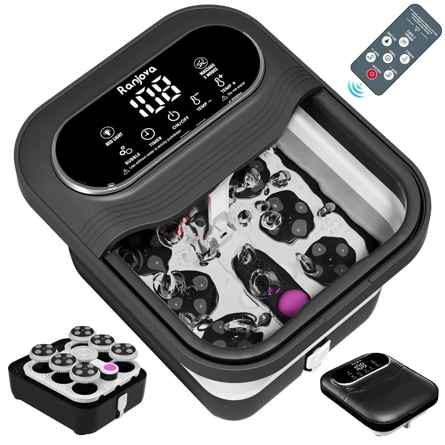 Collapsible Foot Spa Electric Rotary Massage, Foot Bath with Remote Control, Heat, Bubble, Temp Control, and 24 Motorized
Collapsible Foot Spa Electric Rotary Massage, Foot Bath with Remote Control, Heat, Bubble, Temp Control, and 24 Motorized