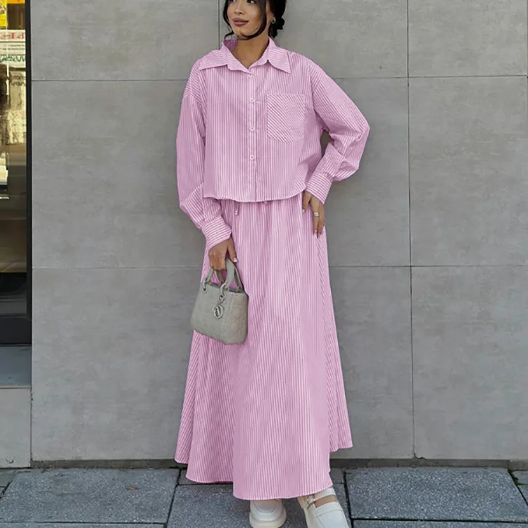 Pink Stripe Shirts And Long Skirt 2 Piece Set Long Sleeve Blouse Top + Elastic Waist Skirt Loose Fashion Spring Summer Outfits
Pink Stripe Shirts And Long Skirt 2 Piece Set Long Sleeve Blouse Top + Elastic Waist Skirt Loose Fashion Spring Summer Outfits