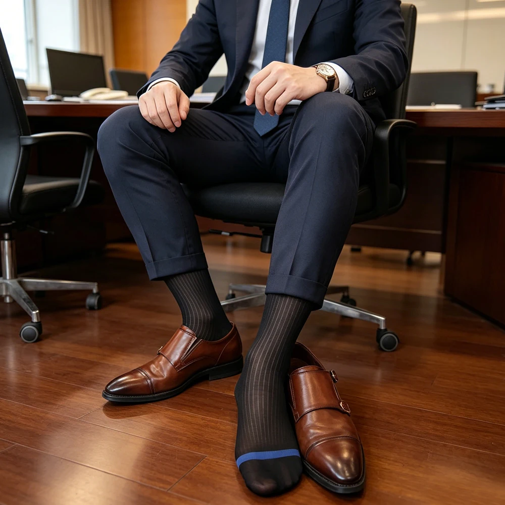 Men Vertical Striped Sheer Mid Calf Dress Socks Color Tip Thin Sheer Transparent Business Formal Socks For Leather Shoes Office
Men Vertical Striped Sheer Mid Calf Dress Socks Color Tip Thin Sheer Transparent Business Formal Socks For Leather Shoes Office