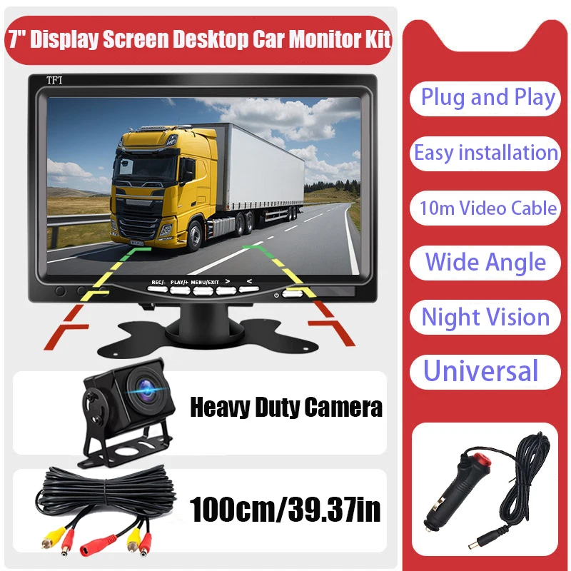 7 Inch Car Desktop Monitor with Heavy Duty Reverse Camera, 10M/32.8ft 2in1 Video & Power Cable, Plug and Play Universal
7 Inch Car Desktop Monitor with Heavy Duty Reverse Camera, 10M/32.8ft 2in1 Video & Power Cable, Plug and Play Universal
