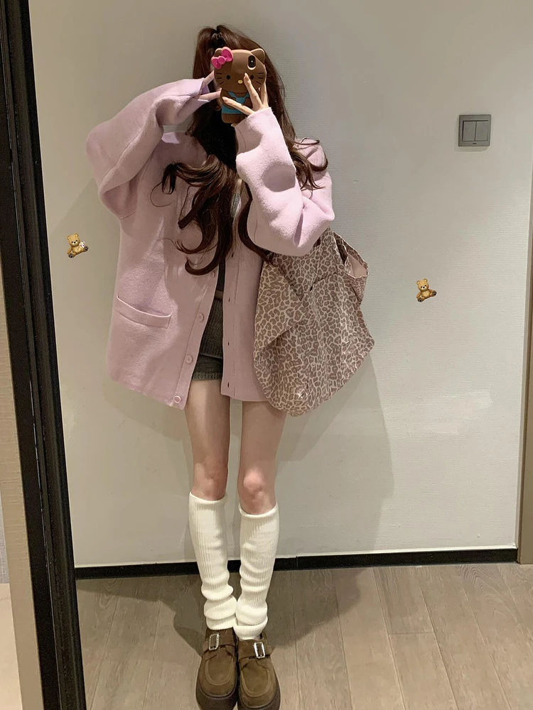 Loose V-Ne Knitted Sweater Cardigan Purple Pink Women's Autumn New Sle Korean Sle Lazy Sle Open Front Long Sve
Loose V-Ne Knitted Sweater Cardigan Purple Pink Women's Autumn New Sle Korean Sle Lazy Sle Open Front Long Sve