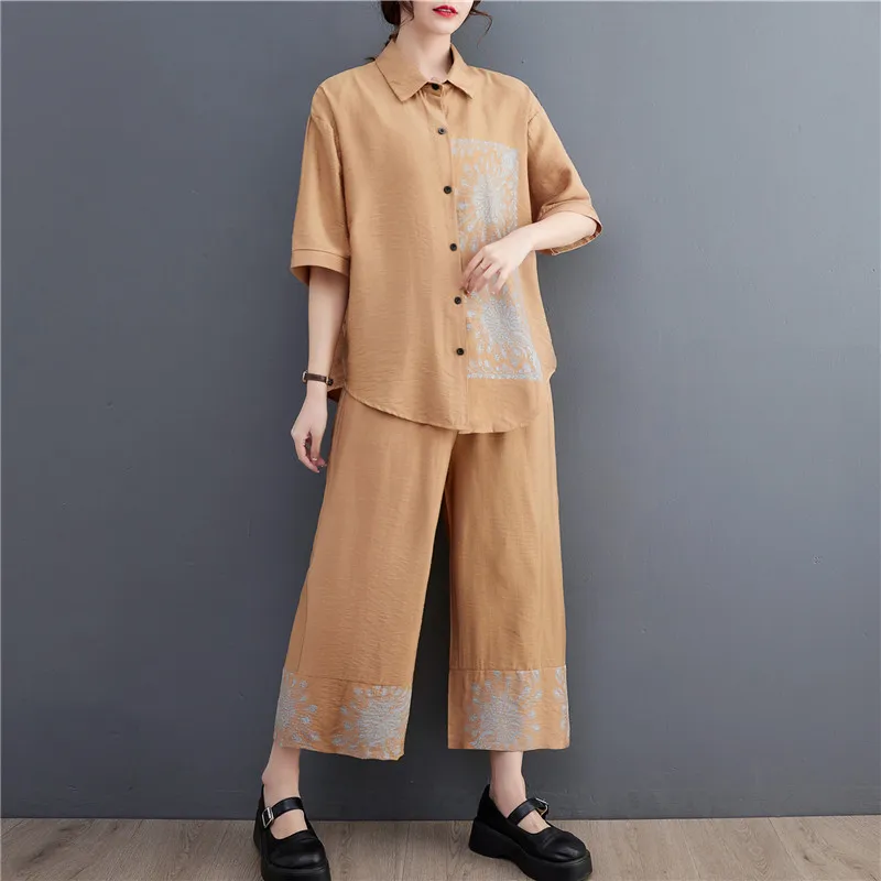 Loose plus Size Women's Casual irt Set Artistic Meat Covering Korean Sle Summer Faion Quali Cotton Blend Ensemble
Loose plus Size Women's Casual irt Set Artistic Meat Covering Korean Sle Summer Faion Quali Cotton Blend Ensemble