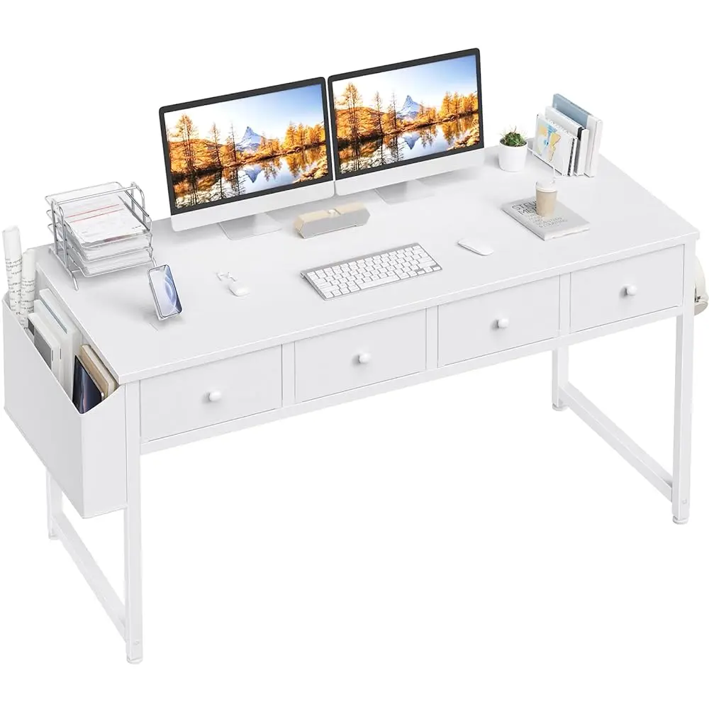 47 H White Computer Desk With Fabric Drawers For Home Office Bedroom, Vanity Desk With Drawer Storage And Side Pouch, Study
47 H White Computer Desk With Fabric Drawers For Home Office Bedroom, Vanity Desk With Drawer Storage And Side Pouch, Study
