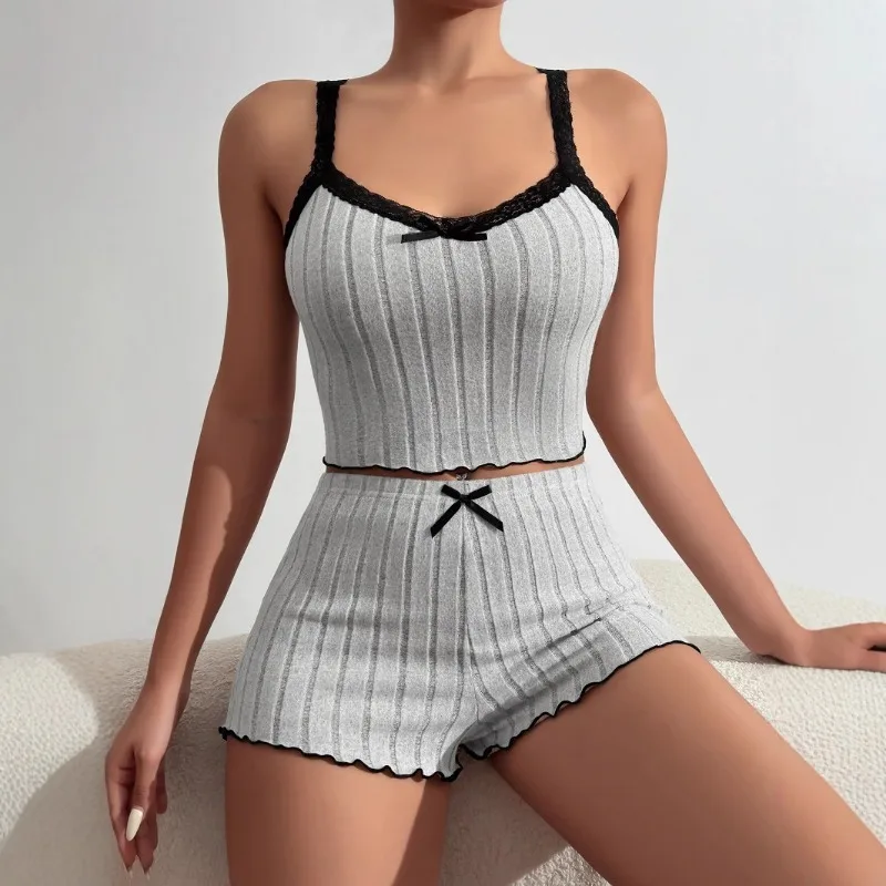 2025 Fashion and Casual Home Set Spring and Summer Bow Sling Top Shorts Two-piece Set
2025 Fashion and Casual Home Set Spring and Summer Bow Sling Top Shorts Two-piece Set