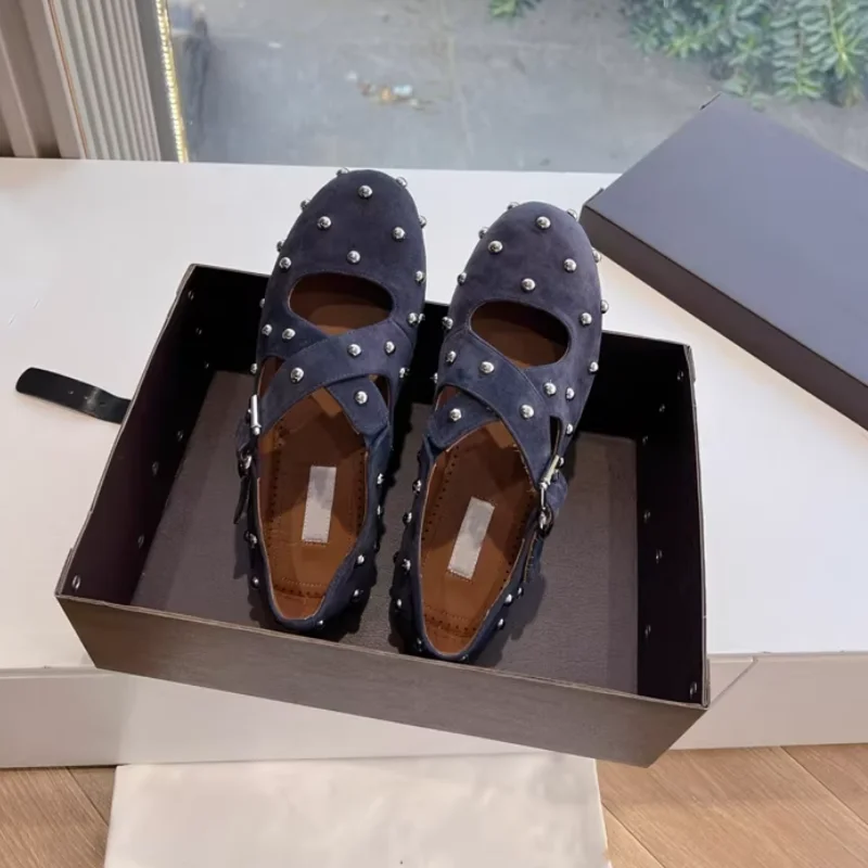 French Rivet Mary Jane Single Shoe Women's High Version Spring New Leather Cross Belt Buckle Round Toe Flat Ballet Shoes
French Rivet Mary Jane Single Shoe Women's High Version Spring New Leather Cross Belt Buckle Round Toe Flat Ballet Shoes