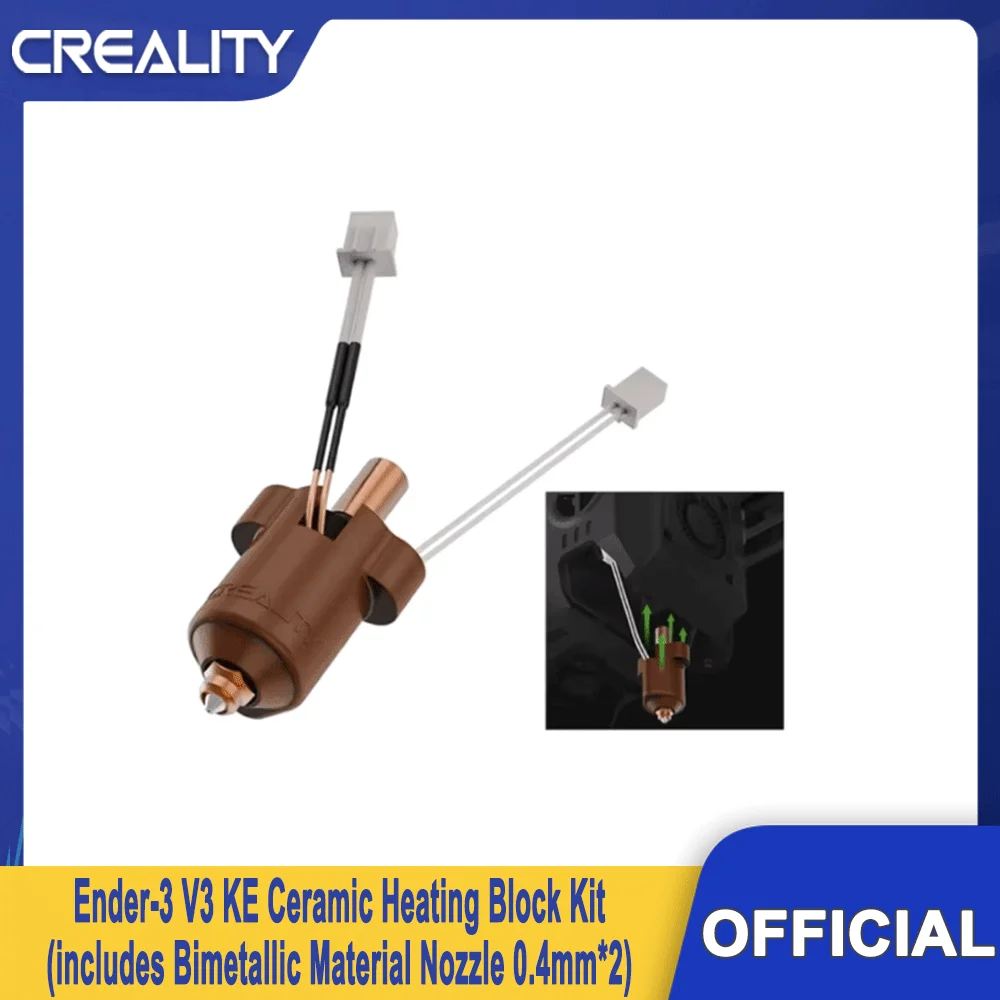 Creality New Version 60w Ceramic Heating Block Kit with 2pcs Bimetallic Material 0.4mm Nozzles for Ender-3 V3 KE 3D Printer
Creality New Version 60w Ceramic Heating Block Kit with 2pcs Bimetallic Material 0.4mm Nozzles for Ender-3 V3 KE 3D Printer