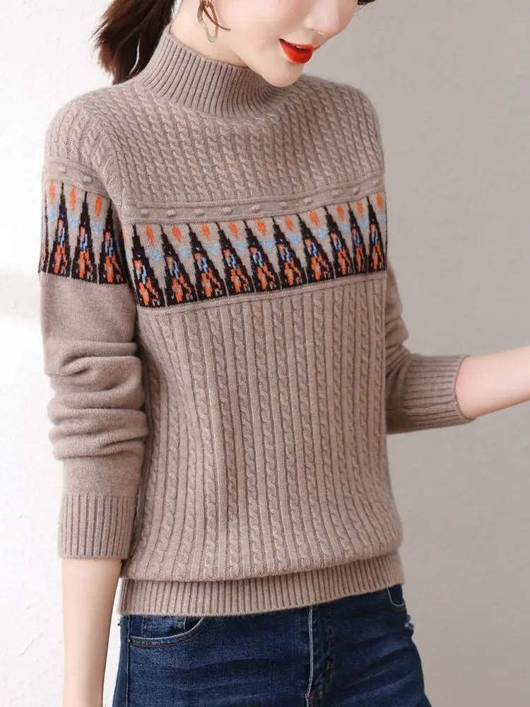 2024 New Autumn Winter Women Loose Fit Pullover Sweater High Quality Fashion Jacquard Patchwork Twisted Knitted Base Sweater
2024 New Autumn Winter Women Loose Fit Pullover Sweater High Quality Fashion Jacquard Patchwork Twisted Knitted Base Sweater
