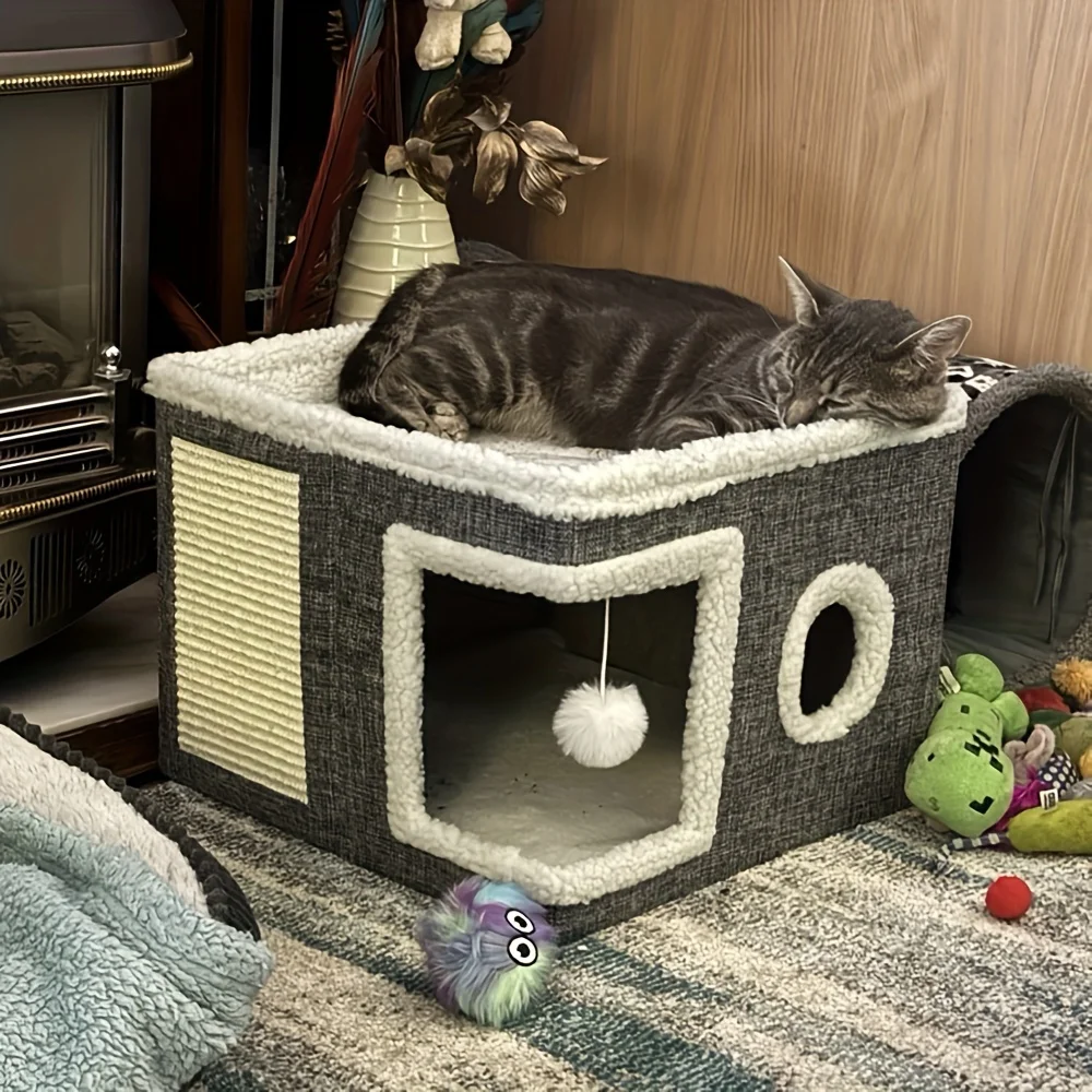 Luxury Double-Layered Cat Bed - All-Season Enclosed Nest with Sisal Scratching Board & Non-Slip Base, Includes Mat - Grey
Luxury Double-Layered Cat Bed - All-Season Enclosed Nest with Sisal Scratching Board & Non-Slip Base, Includes Mat - Grey