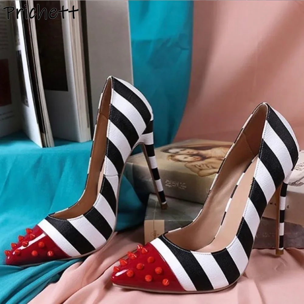 Rivet Stripes Pumps Patchwork High Heels Pointy Toe Shallow Slip On Thin Heels Shoes Women's Fashion Summer Stiletto Pumps
Rivet Stripes Pumps Patchwork High Heels Pointy Toe Shallow Slip On Thin Heels Shoes Women's Fashion Summer Stiletto Pumps
