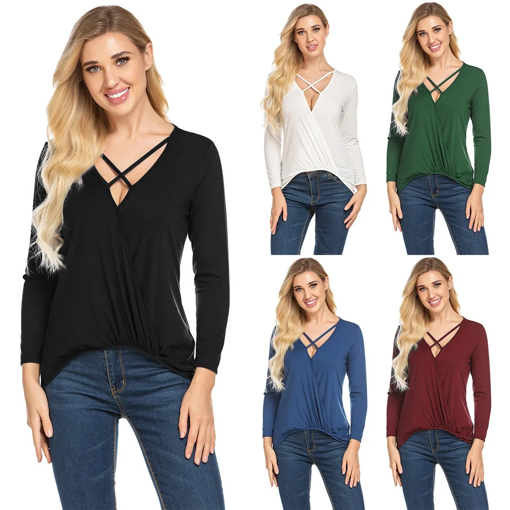Comfortable and Casual T-Shirt for Women - European V-Neck Knitted Long-Sleeve Cotton Tee in Solid Colors
Comfortable and Casual T-Shirt for Women - European V-Neck Knitted Long-Sleeve Cotton Tee in Solid Colors