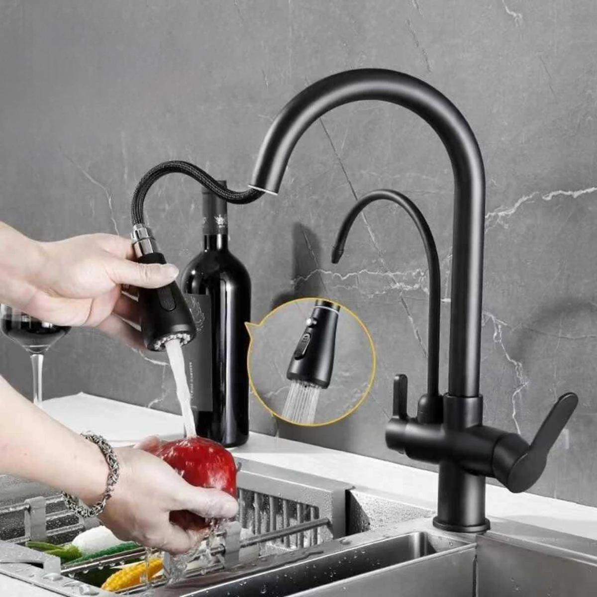 Black Brass Pull-out Rotating Kitchen Faucet with 360° Swivel - Premium Sink Faucet for Modern Kitchen, Durable Water Faucet
Black Brass Pull-out Rotating Kitchen Faucet with 360° Swivel - Premium Sink Faucet for Modern Kitchen, Durable Water Faucet